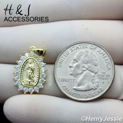 MEN WOMEN 925 STERLING SILVER CZ SMALL GOLD PLATED VIRGIN MARY PENDANT ...