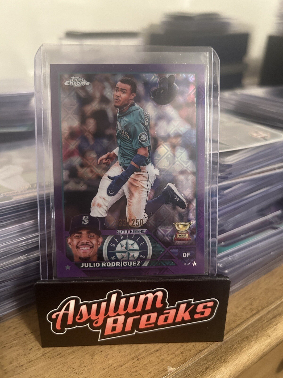 2023 Topps Chrome Logofractor Julio Rodriguez Purple /250 SP Rookie Cup