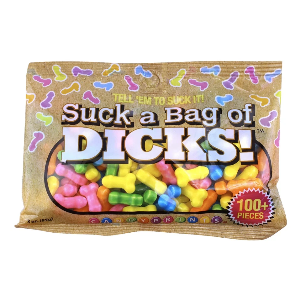 LITTLE GENIE Suck A Bag Of Dicks! Penis Shaped Candy 100 Pieces - Bachelorette Party Gag Gift