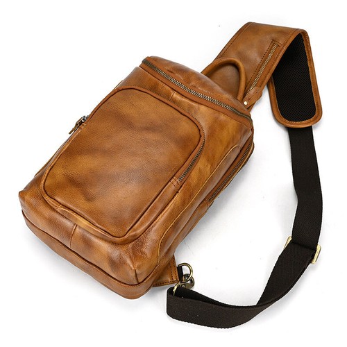 Herren Vintage Echtleder Schultertasche Schlinge Umhängetasche Brust Reise Rucksack - Bild 13 von 27
