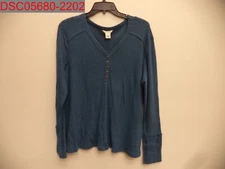 Caslon Women's Blue Ensign Long Sleeve V Neck Waffle Knit Thermal Top, Size XL
