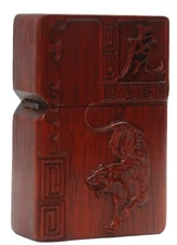 Natural Rosewood Carved Zodiac Tiger Lighter Box For Zippo Insert Kit(Case Only