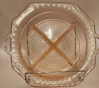 Mayfair Pink Depression Glass 4 Sectioned Relish Dish w/Etched Flowers & Handles