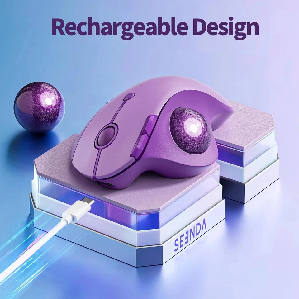 Bluetooth Wireless Trackball Mouse Ergonomic Rollerball Mice Rechargeable Device - Image 2 of 4
