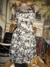 Sz 4 B/W Abstract Tea Dress Exposed Zipper Fitted Flare Skirt Satin Lined NWOT