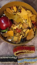 3 Handmade Safety Pin Bracelets W/Apple Potpourri In A Wooden Box Black Blue Red