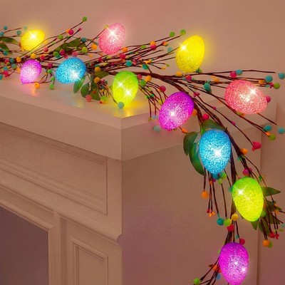 6ft Easter Garland with Light, 15 LED Easter Egg Decoration, Spring Decorative..