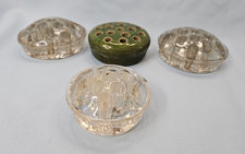 4 Pc Lot Beautiful 1 dark green ceramic 3 Pc Glass flower arranging frog Vintag