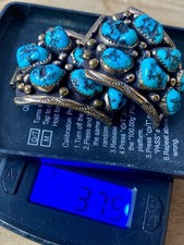 Vintage Southwestern Sterling Silver Turquoise Inlay Watch Tips 37.5g. Signed JC