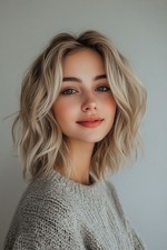 Short Light Golden Blonde Wave Highlight Lace Front 100 Human Hair Wigs