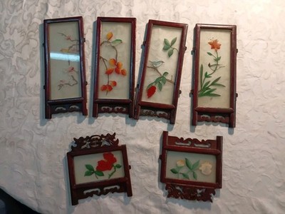 Konvolut 6 chinesische Dekoplatten aus bemaltem Glas - Vögel und Blumen -...