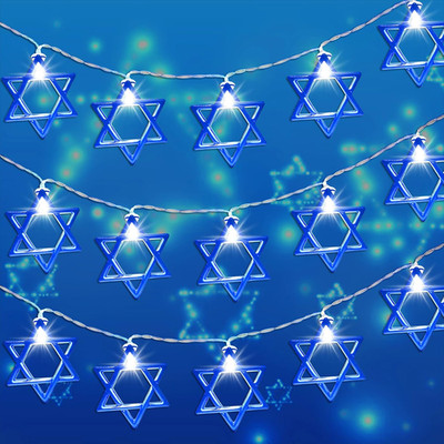 Hanukkah Decorations Star of David String Lights, 9.9Ft 20Leds White Lights Batt