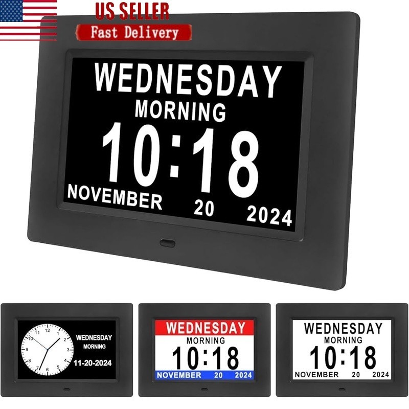 Digital Calendar Clock W/ Alarms Memory Loss Support Auto Dimming Photo Frame US