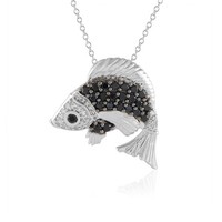 Cavill Schwarzer Spinell Silber Halskette 925 Sterlingsilber 1,06Ct Fisch Design