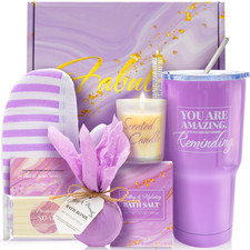 Self Care Gifts for Women Get Well Soon Gifts, Purple Birthday Gift Baskets, 8Pc
