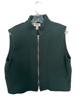 Talbots Women's Fleece Full Zip Vest Size L USA Made GREEN