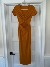Lulu's Style Twist Orange Twist Front Cutout Midi Dress