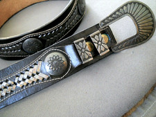 Native American Navajo Stamp Work Sterling Silver Sun Conchos Braid Belt Signed