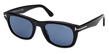 Tom Ford Kendel FT1076 01M Shiny Black/Blue Polarized Square Men's Sunglasses