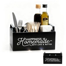Wooden Paper Plate Dispenser Cutlery Holder With Handle Countertop Caddy