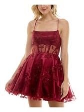 B DARLIN Womens Maroon Open Back Corset Bodice Short Dress Juniors 1314