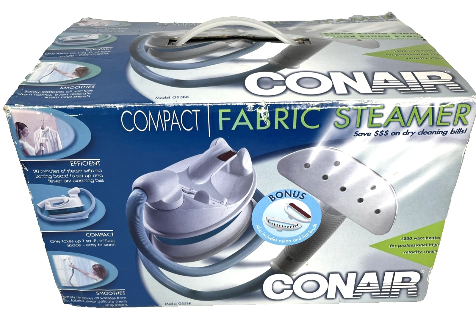 Conair Compact Fabric Steamer Portable, 1200 Watt, GS5BK, Professional Steam NOB