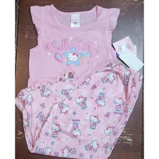 Y2K NOS HELLO KITTY Sanrio Girls 2 PIECE Silky Pajama Set Pink Short Sleeve