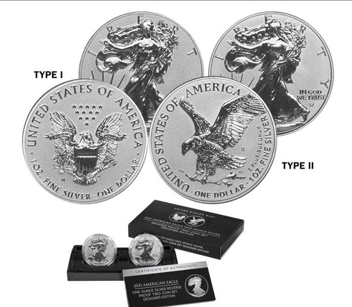 2021 Reverse Proof Silver Eagle Type 1/2 Designer Edition Set W/COA