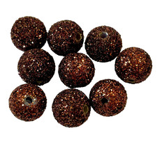 12MM BROWN ROUND GLITTER BEADS FOR JEWELRY MAKING 9 PCS