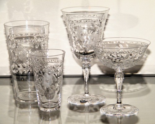Vintage HTF Set (9) KOSTA SWEDEN TAGLIO CRISTALLO SUCCO BICCHIERI VETRO trasparente floreale - Foto 2 di 14