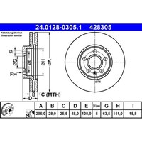 Bremsscheibe ATE 24.0128-0305.1 (2 Stk.) FüR Volvo V90 II