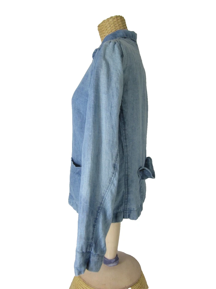 CP Shades Jacket Womens XS Denim Blue 100% Linen Coastal Casual Pockets Cropped - Image 3 of 4