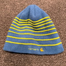 Carhartt OSFA winter beanie skullcap hat blue with yellow stripes