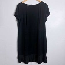 Talbots Black Crepe Ruffle Trim Hem Shift Dress Size 18 Minimalist Chic Feminine