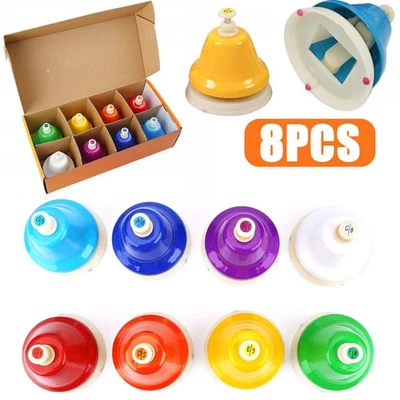 8PCS Rainbow Colour Coded Musical Bells Hand-Pressed Bell Christmas Gift Toy UK