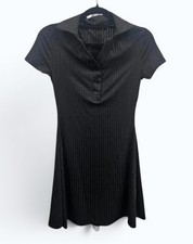 Womens Black Ribbed Mini Dress Size S Collared Short Sleeve Bodycon Casual Night