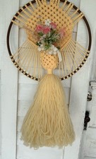 Vintage 70's Macrame Hoop Wall Decor Flower Pocket Boho Hippy Decor
