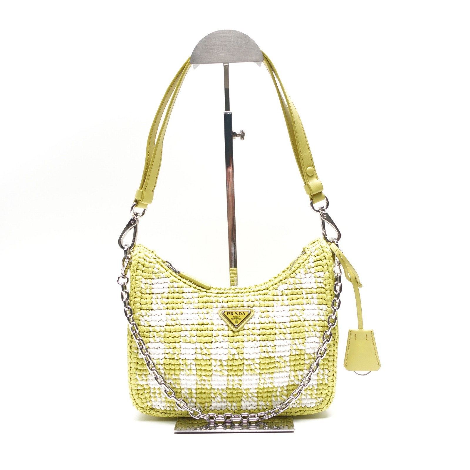 Prada Re-Edition 1955 Green and White Raffia Hobo Bag T10438878
