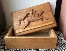 Vintage Wooden Box w/ Horse bas-relief, Rare Russian Antique box / Organizer 50s