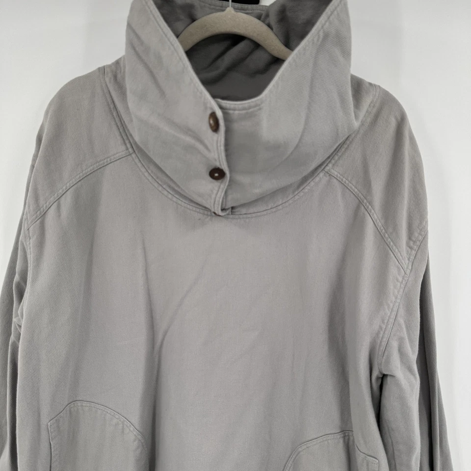 Suéter suave envolvente para mujer grande gris capucha cuello algodón túnica bolsillos acogedor Foto 2 de 4