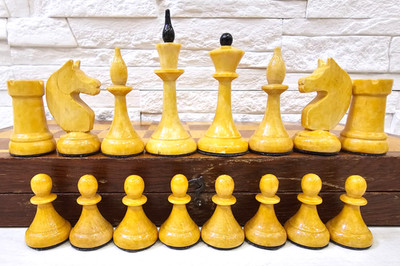 Vintage Soviet Wooden Chess Set Gambit Latvian Style 1960s USSR Antique Chess