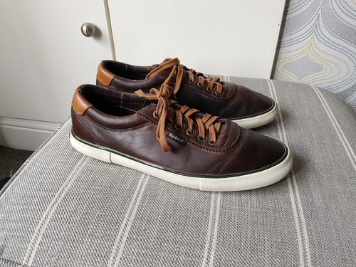 Barbour Brown Leather Country Shoes / Trainers Mens Size Uk 8, Logo On Bottom. - Picture 19 of 21