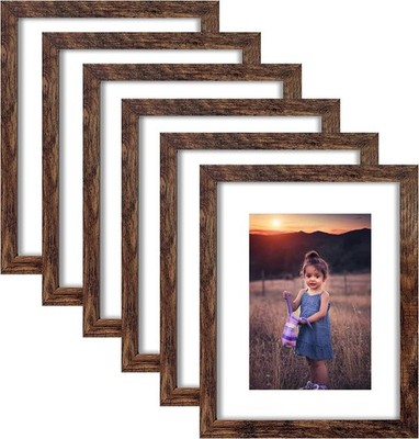 11x14 Picture Frame Rustic Brown Wood Set of 11X14-6PCS,