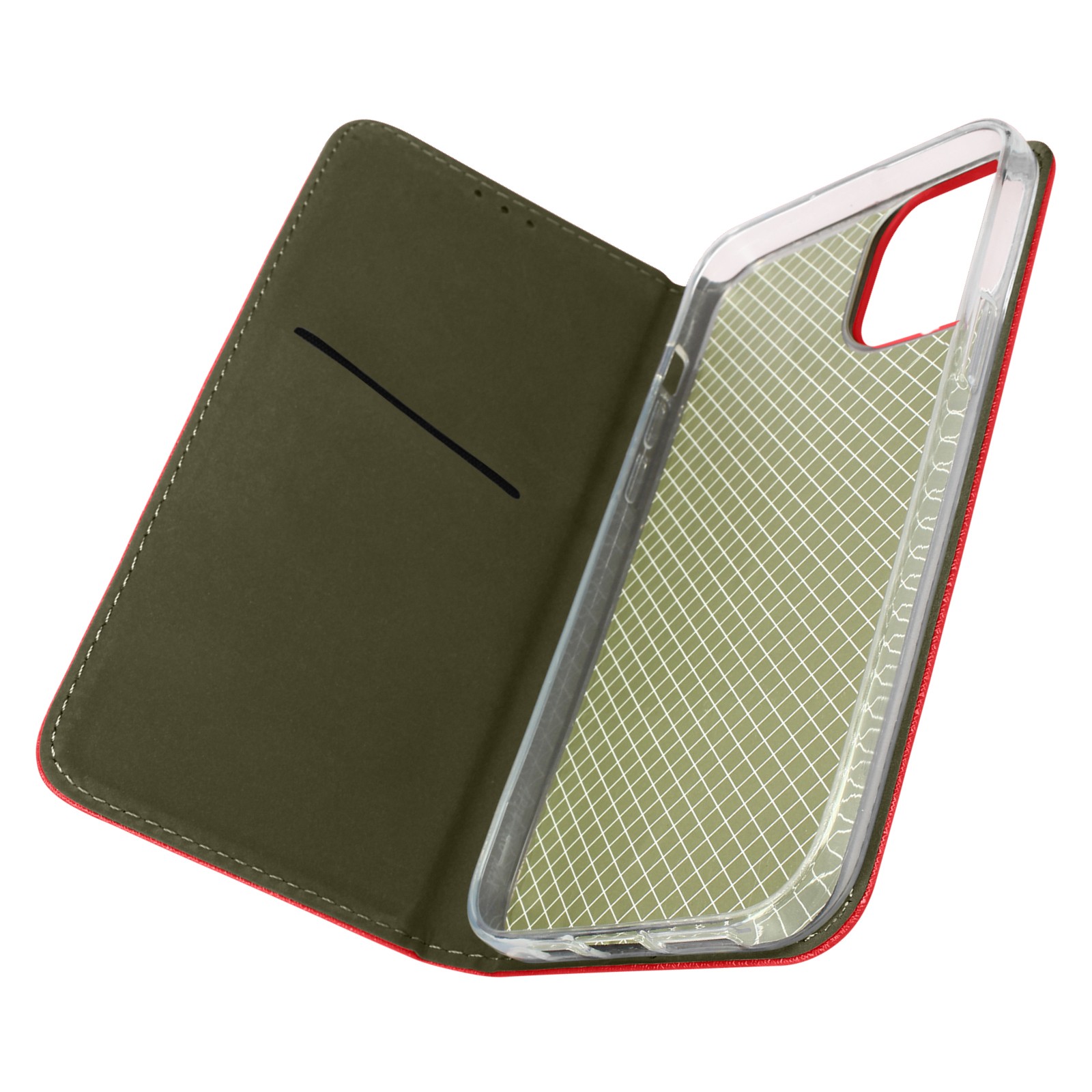 Coque rouge iPhone 14 avec porte-carte et support intégré en silicone chic