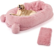 71''x45''x12''Human Size Dog Bed, Blanket, Storage Pockets, Portable Handle