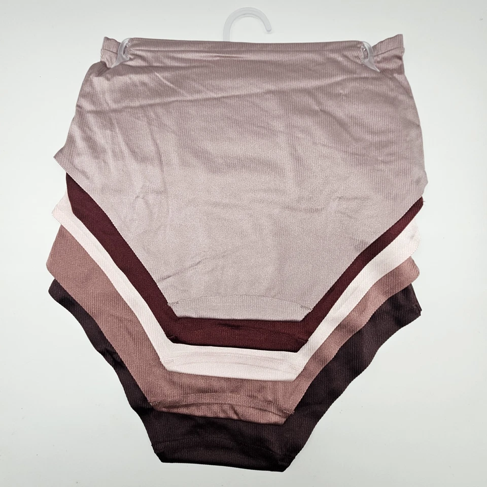 ADRIENNE VITTADINI 5 PK Mujer M L Satinado Logo Calzoncillos Beige Granate Crema Marrón Foto 3 de 4