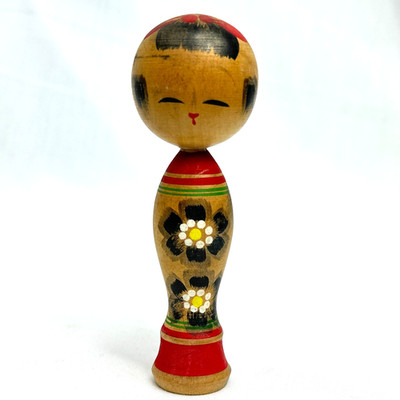 Vintage Zao Takayu Kokeshi Doll 4'' Signed Red Seal Yamagata Mingei