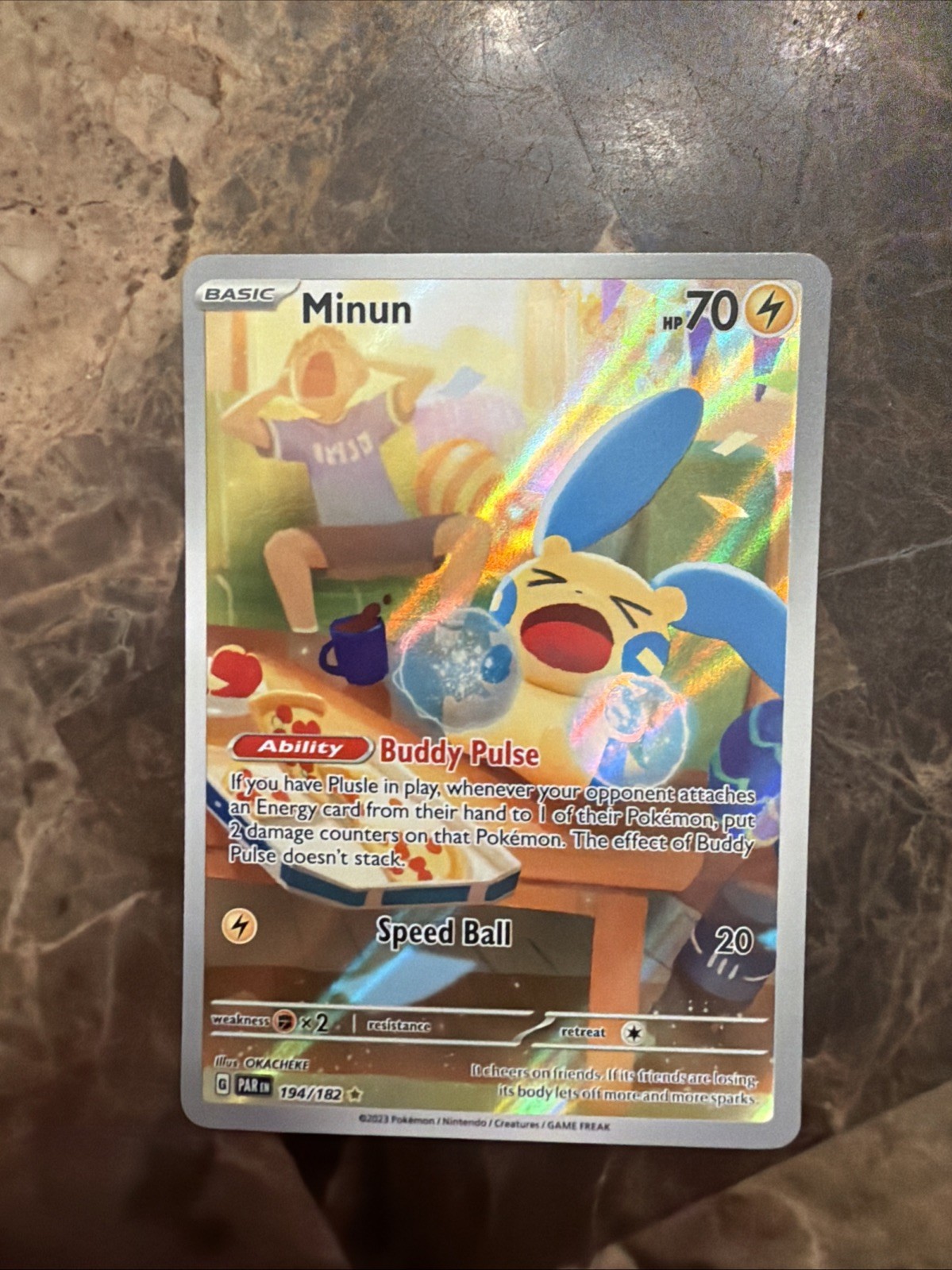 Minun 194/182 Sv04: Paradox Rift Holofoil Illustration Rare Pokémon Art *B1