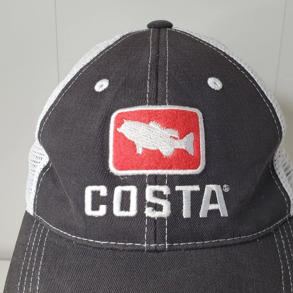 Costa Hat Men's Adjustable Black White Mesh Trucker Fishing Logo Baseball Cap - Image 3 of 4