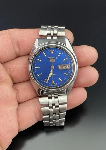 Seiko 5 Vintage 7009-8740 Automatic Stainless Steel 37mm Case Blue Dial Watch